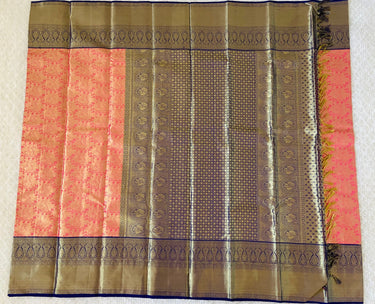 Kanchipuram/Kanchivaram handloom double shade | gold and pink | pure tissue silk saree | Silk Mark | Ships from California